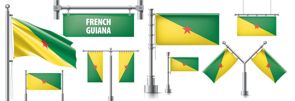 Vector set of the national flag of French Guiana in various creative designs.