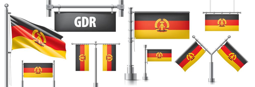 Vector set of the national flag of GDR in various creative designs.