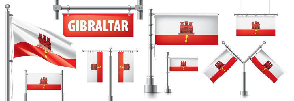 Vector set of the national flag of Gibraltar in various creative designs.