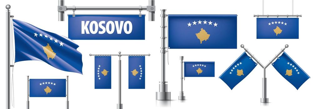 Vector set of the national flag of Kosovo in various creative designs.