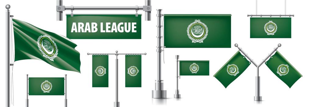 Vector set of the national flag of Arab League in various creative designs.