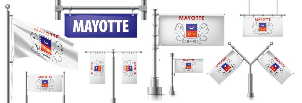 Vector set of the national flag of Mayotte in various creative designs.