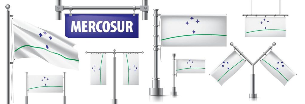 Vector set of the national flag of Mercosur in various creative designs.