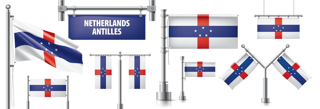 Vector set of the national flag of Netherlands Antilles in various creative designs.