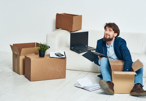 Business man getting laid off packing things manager. High quality photo