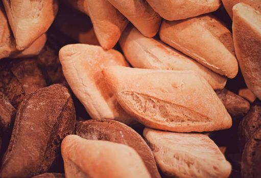 Fresh bread in bakery, organic food and gluten-free baking goods closeup