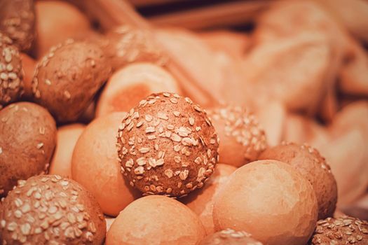 Fresh bread in bakery, organic food and gluten-free baking goods closeup