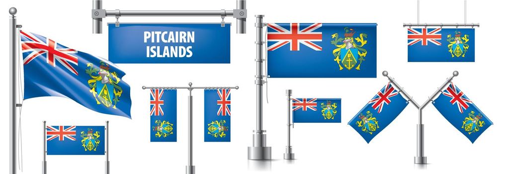 Vector set of the national flag of Pitcairn Islands in various creative designs.