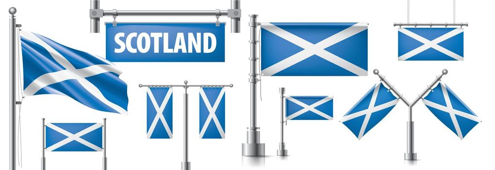 Vector set of the national flag of Scotland in various creative designs.