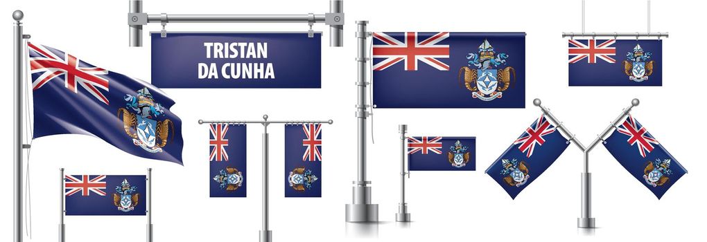 Vector set of the national flag of Tristan da Cunha in various creative designs.