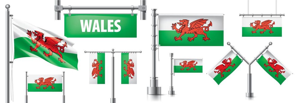 Vector set of the national flag of Wales in various creative designs.