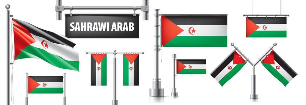 Vector set of the national flag of Sahrawi in various creative designs.