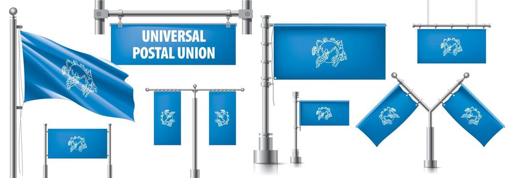 Vector set of the national flag of Semeral Postal Union in various creative designs.