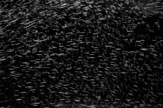 Rain on black. Abstract splashes of water on a black background for screen blending mode and photo retouching.