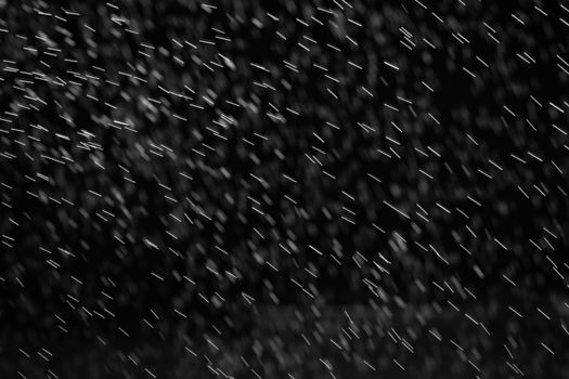 Rain on black. Abstract splashes of water on a black background for screen blending mode and photo retouching.