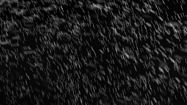 Rain on black. Abstract splashes of water on a black background for screen blending mode and photo retouching.