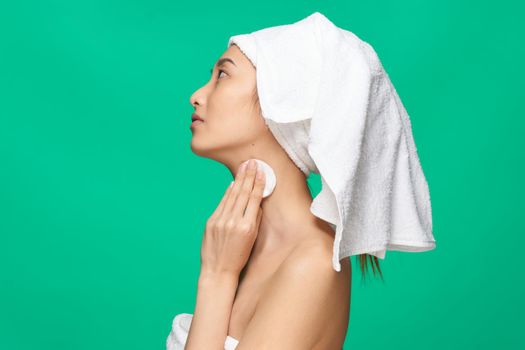 asian woman bare shoulders clear skin health spa treatments. High quality photo