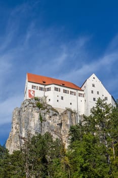 Castle Prunn on a steep limestone rock in the river Altmuehl valley near Riedenburg, Bavaria, Germany