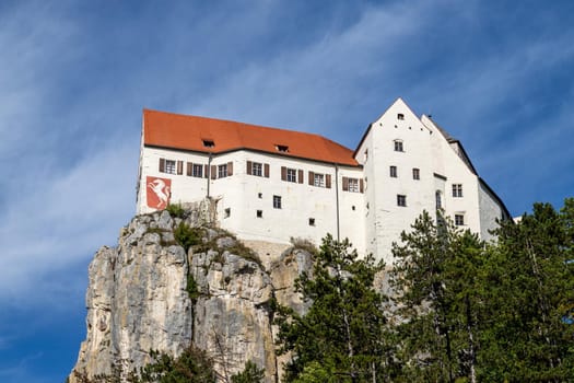 Castle Prunn on a steep limestone rock in the river Altmuehl valley near Riedenburg, Bavaria, Germany