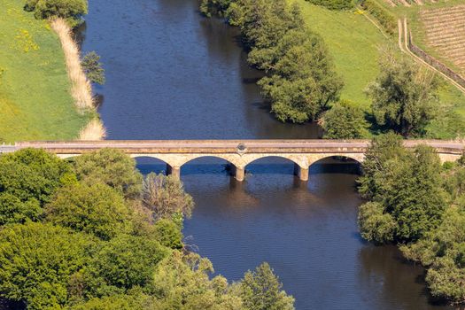 High angle view from the Lemberg of Luitpold bridge in Oberhausen at river Nahe, Rhineland-Palatinate, Germany