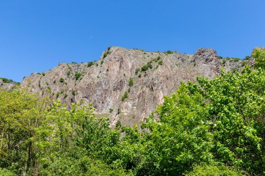 Scenic view of the rock massif Rotenfels nearby Bad Muenster am Stein Ebernburg at Nahe River