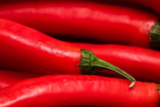 Red hot chilli peppers, close up. Background of red chilies