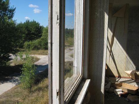 Abandoned residential buildings in the village of Orbita near the Chigirin nuclear power plant. Abandoned and destroyed. Chyhyryn Nuclear Power Plant