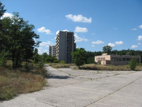 Abandoned residential buildings in the village of Orbita near the Chigirin nuclear power plant. Abandoned and destroyed. Chyhyryn Nuclear Power Plant