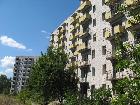 Abandoned residential buildings in the village of Orbita near the Chigirin nuclear power plant. Abandoned and destroyed. Chyhyryn Nuclear Power Plant