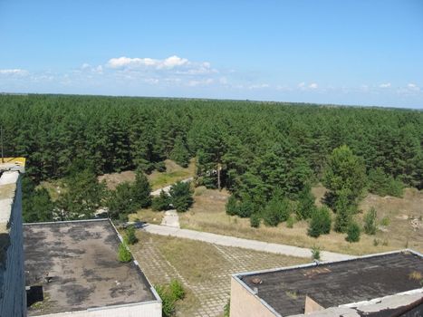 Abandoned residential buildings in the village of Orbita near the Chigirin nuclear power plant. Abandoned and destroyed. Chyhyryn Nuclear Power Plant