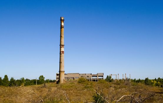 The building of the abandoned Ukrainian nuclear power plant Chigirinskaya. The ruins of buildings and structures. Chyhyryn Nuclear Power Plant