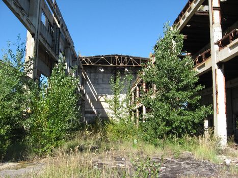 The building of the abandoned Ukrainian nuclear power plant Chigirinskaya. The ruins of buildings and structures. Chyhyryn Nuclear Power Plant
