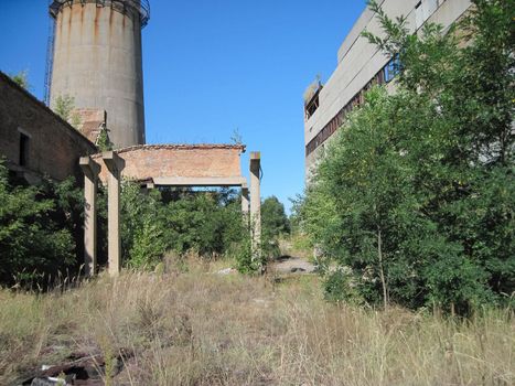 The building of the abandoned Ukrainian nuclear power plant Chigirinskaya. The ruins of buildings and structures. Chyhyryn Nuclear Power Plant