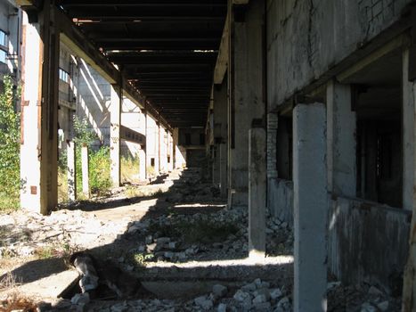 The building of the abandoned Ukrainian nuclear power plant Chigirinskaya. The ruins of buildings and structures. Chyhyryn Nuclear Power Plant