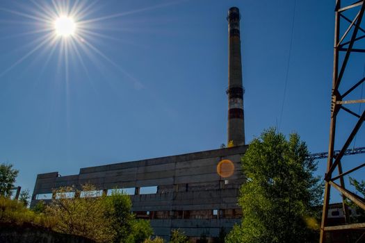 The building of the abandoned Ukrainian nuclear power plant Chigirinskaya. The ruins of buildings and structures. Chyhyryn Nuclear Power Plant