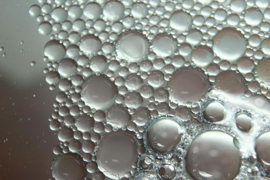 abstract macro background of oil circles floating over water surface . Macro closeup view of bubbles on water . oil bubbles in the water macro photographic background