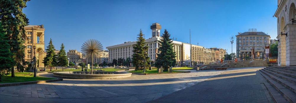 Kyiv, Ukraine 07.11.2020. Maidan Nazalezhnosti or Independence Square in Kyiv, Ukraine, on a sunny summer morning