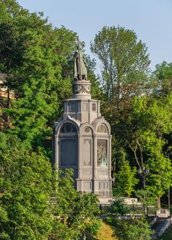 Kyiv, Ukraine 07.11.2020. Monument to Prince Vladimir the Great on Vladimirskaya Gorka in Kyiv, Ukraine, on a sunny summer morning