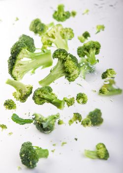 Fresh broccoli isolated on white background. Top view