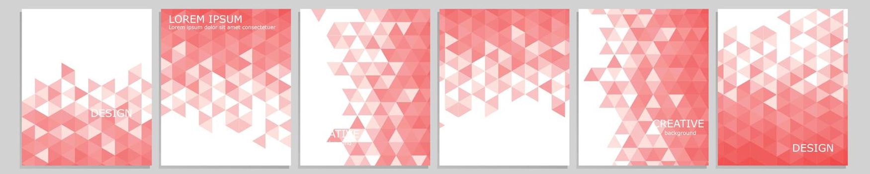 Set of vector cover notebook design. Abstract pink minimal triangles halftone template design for notebook paper, copybook brochures, book, magazine. Planner and diary cover for print.