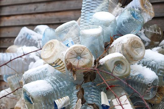 Environmental problem. Environmental pollution, garbage from plastic bottles. High quality photo