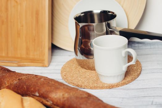 fresh baked goods on various table legs kitchen breakfast food diet. High quality photo