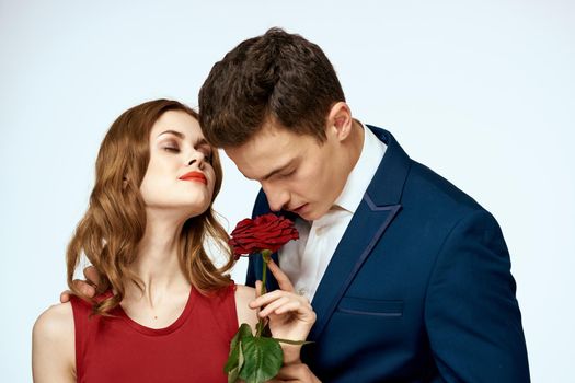 man and woman date gift flower romance charm. High quality photo