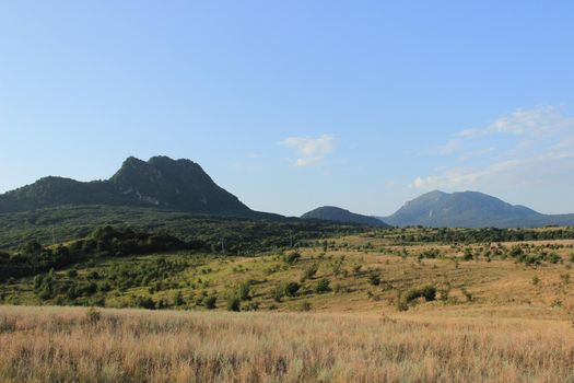 Summer natural landscape with mountains in the background.