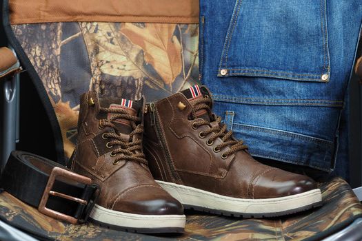 Men's shoes, clothes and close-up accessories. High quality photo