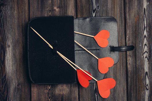 leather card holder heart decoration ornament desktop valentines day. High quality photo