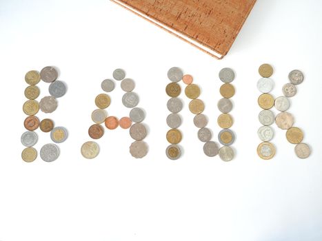 A collection of coins from different countries. Close-up