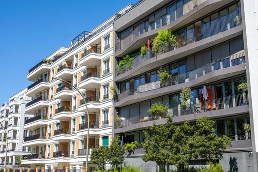 Modern upscale apartment buildings seen in Berlin, Germany