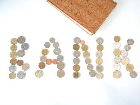 A collection of coins from different countries. Close-up