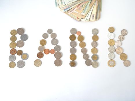 A collection of coins from different countries. Close-up